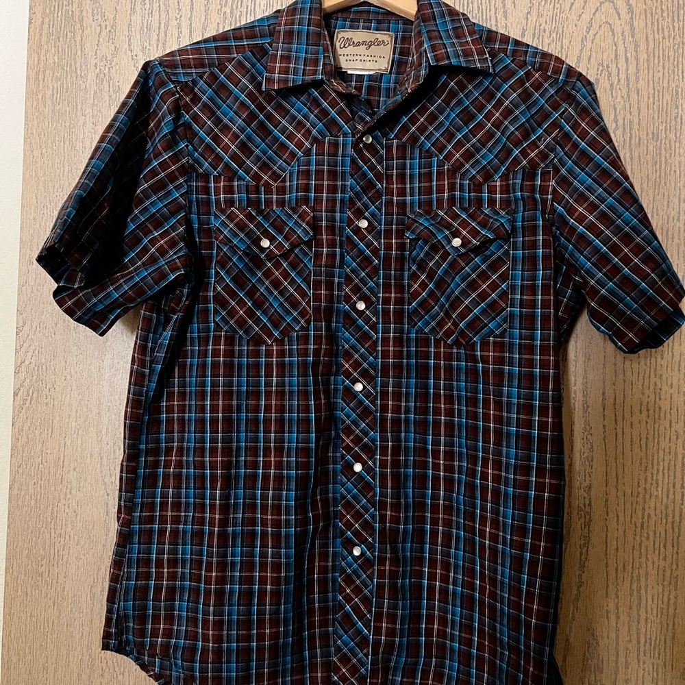 Wrangler Men's Plaid Shirt in Brown and Blue